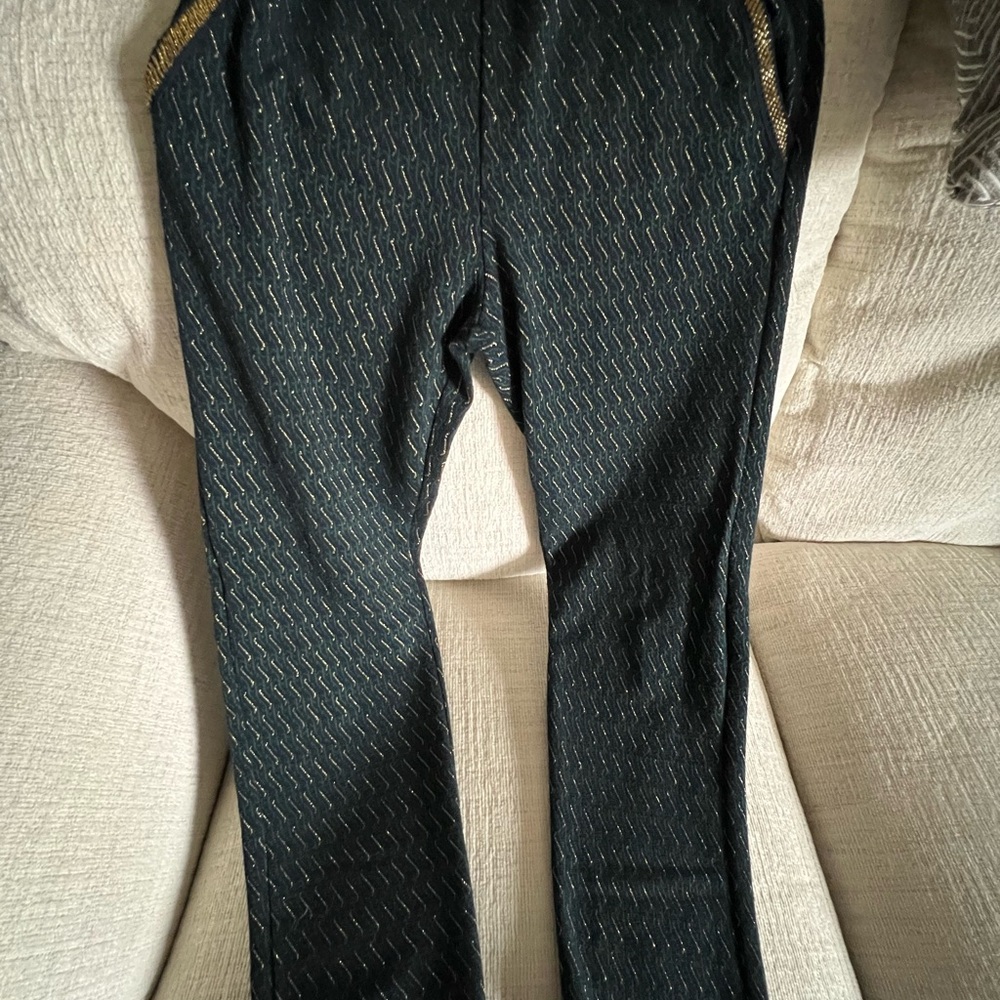 Green and Gold Textured Track Pants with Slim Fit